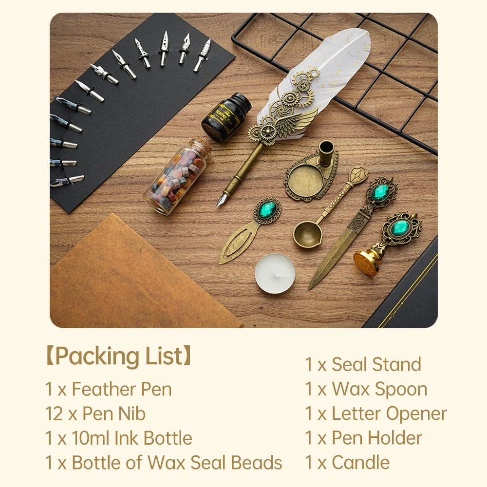 Vintage Feather Pen and Ink Se - Waxing Kit Home บทวิจารณ์และราคา